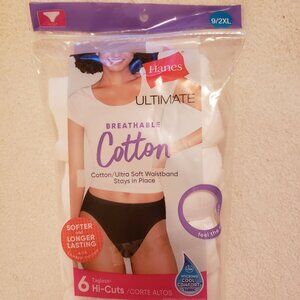 4 Pair Hanes Ultimate Breathable Cotton Hi-Cut Panties White Size 9/2XL
